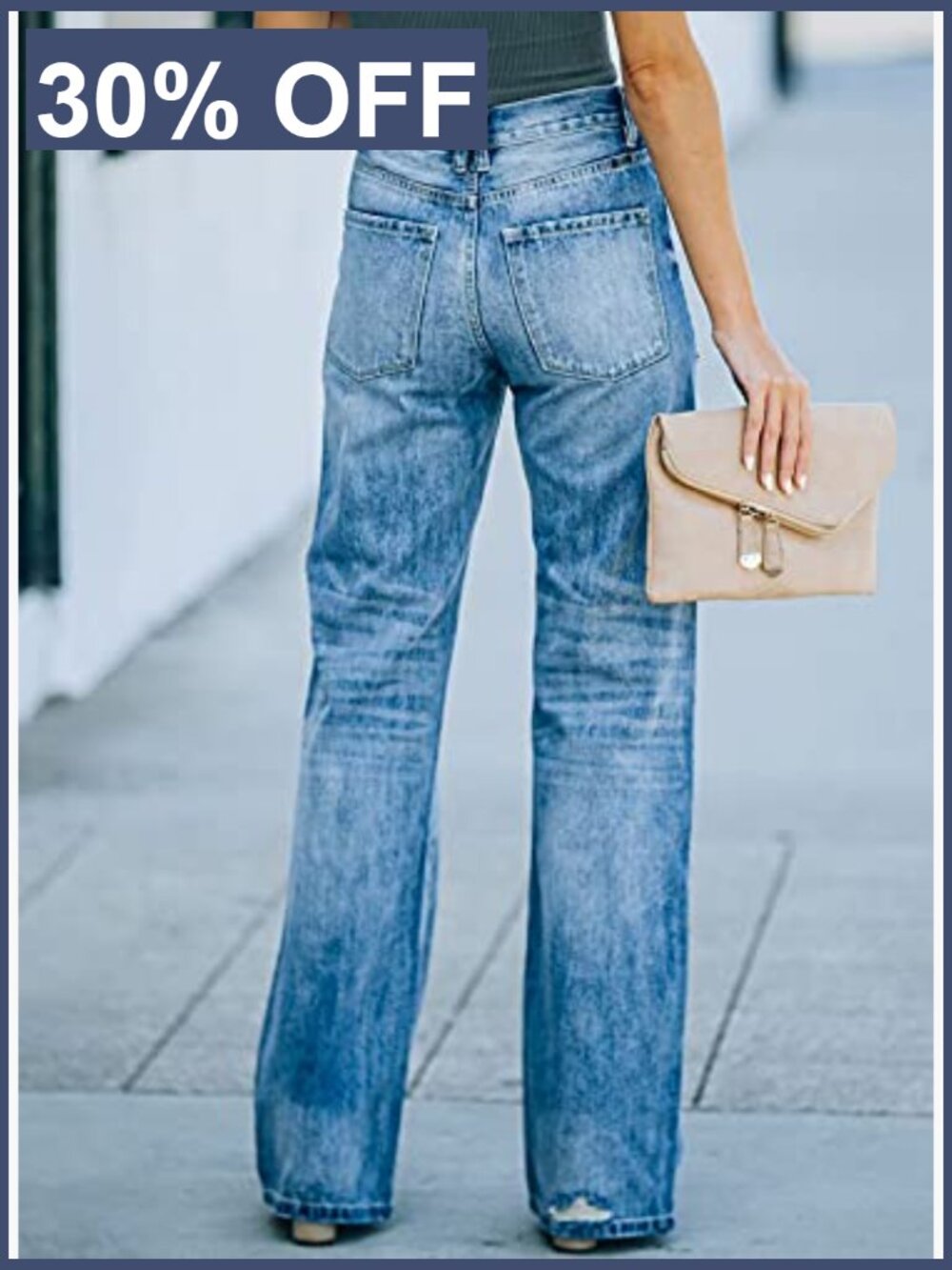 High Waisted Ripped Wide Leg Jeans Distressed Denim Pants Women - Picture 4 of 4